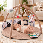 Alfombra de juegos bebé acolchada de 86cm con juguetes desmontables y actividades sensoriales, suave y segura para el desarrollo infantil 1
