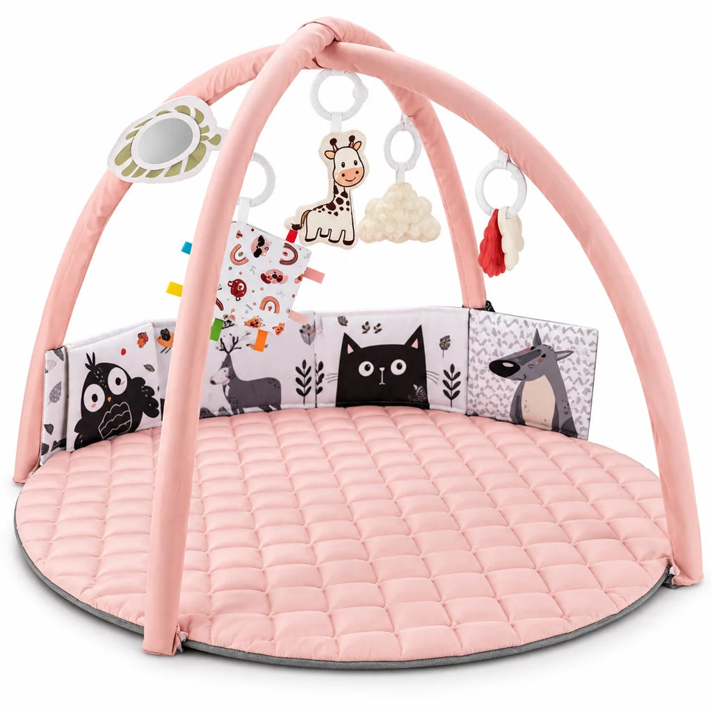 Alfombra de juegos bebé acolchada de 86cm con juguetes desmontables y actividades sensoriales, suave y segura para el desarrollo infantil 3