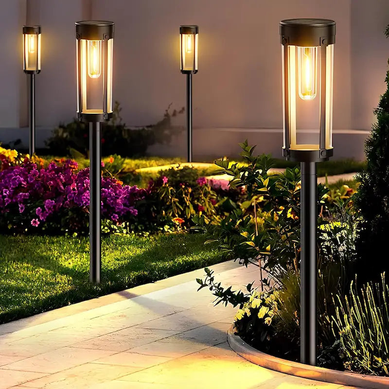 Antorchas solares de exterior con efecto de llama parpadeante, diseño elegante en color negro, ideales para iluminación y decoración de jardines y patios 3