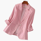 Blazer ligero de mujer en mezcla de lino, con mangas 3/4 y solapa con muescas, ideal para un look elegante y 0