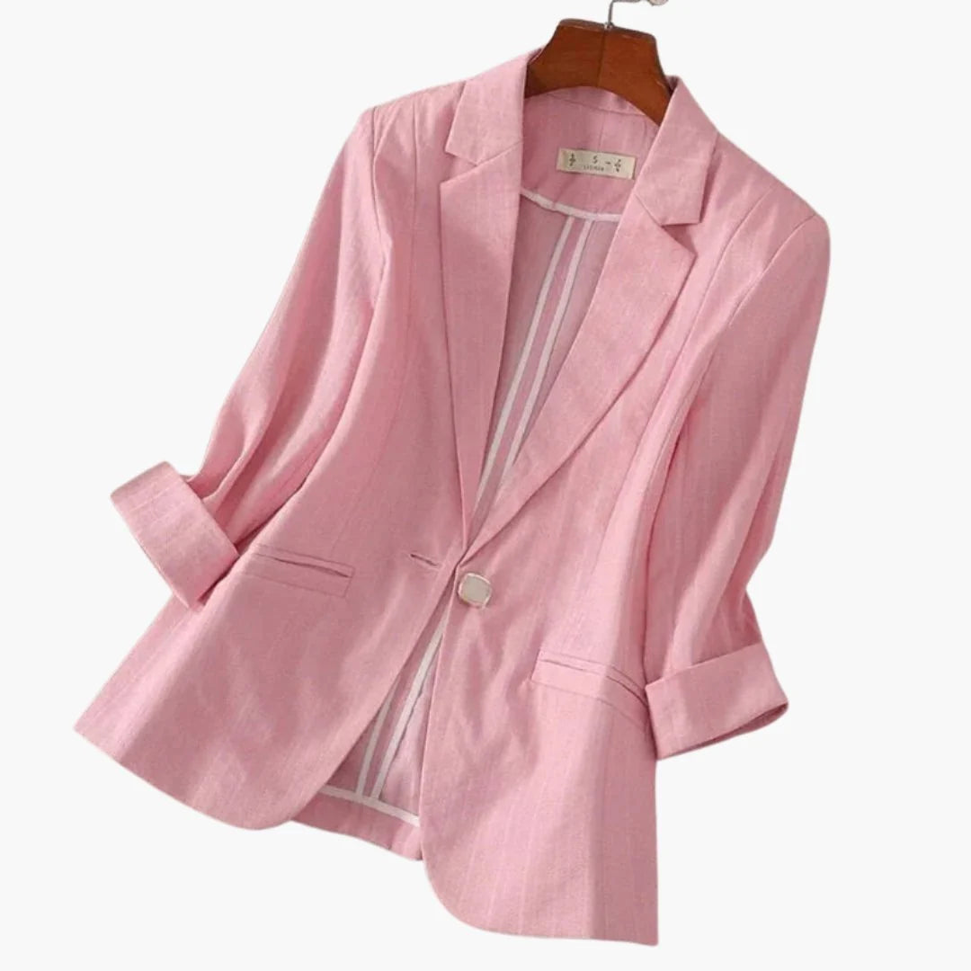 Blazer ligero de mujer en mezcla de lino, con mangas 3/4 y solapa con muescas, ideal para un look elegante y 0