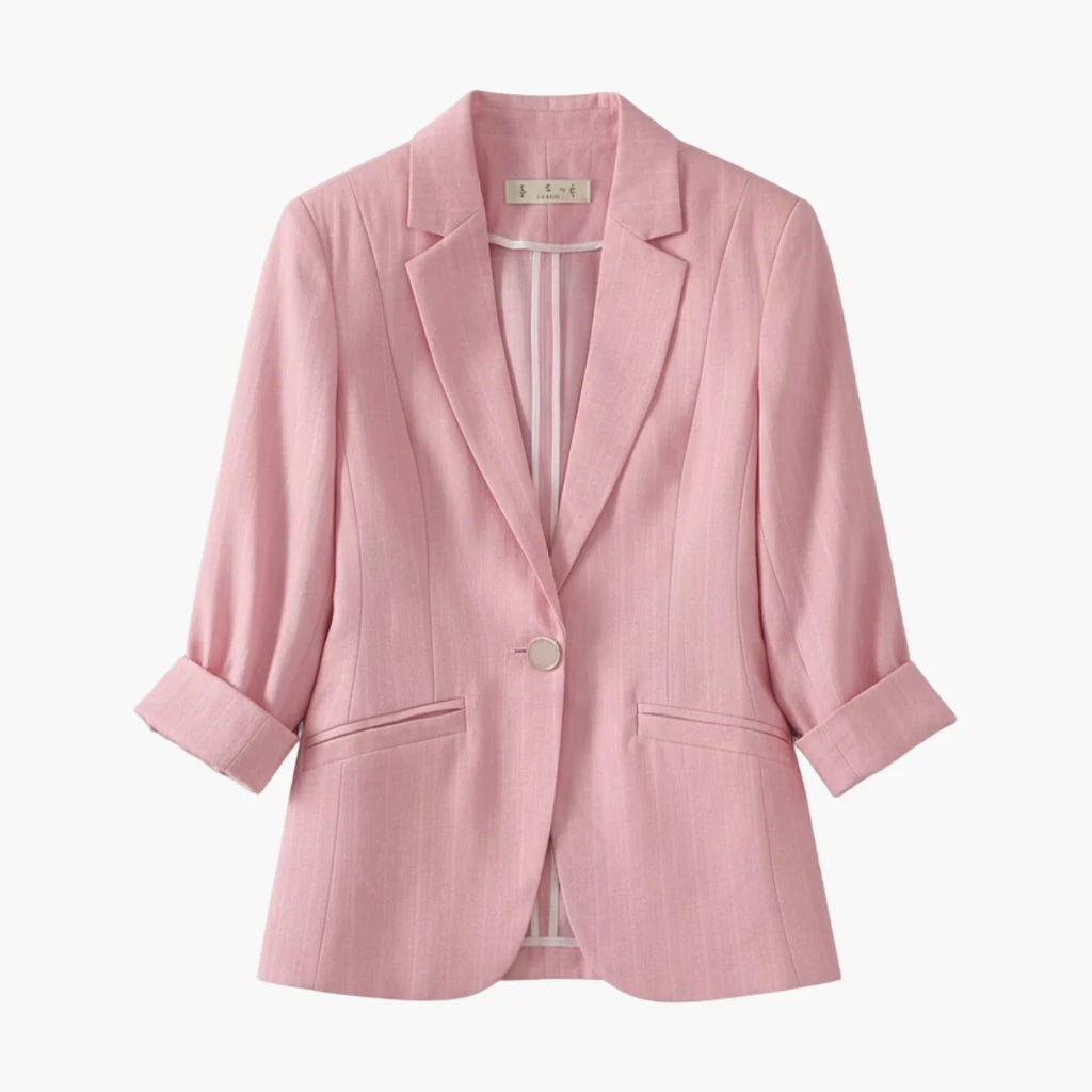 Blazer ligero de mujer en mezcla de lino, con mangas 3/4 y solapa con muescas, ideal para un look elegante y 1