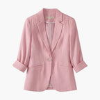 Blazer ligero de mujer en mezcla de lino, con mangas 3/4 y solapa con muescas, ideal para un look elegante y 1