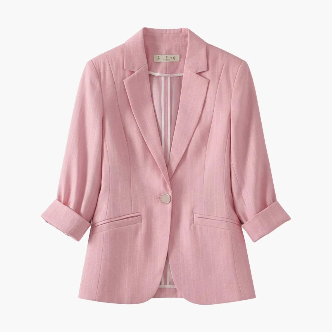 Blazer ligero de mujer en mezcla de lino, con mangas 3/4 y solapa con muescas, ideal para un look elegante y 1
