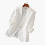 Blazer ligero de mujer en mezcla de lino, con mangas 3/4 y solapa con muescas, ideal para un look elegante y 2