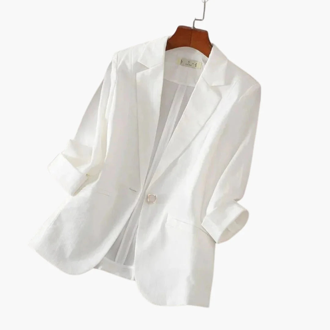 Blazer ligero de mujer en mezcla de lino, con mangas 3/4 y solapa con muescas, ideal para un look elegante y 2