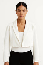 Blazer corto entallado para mujer con elegante cuello de solapa y diseño de frente abierto, confeccionado en mezcla de telas de alta calidad. 4