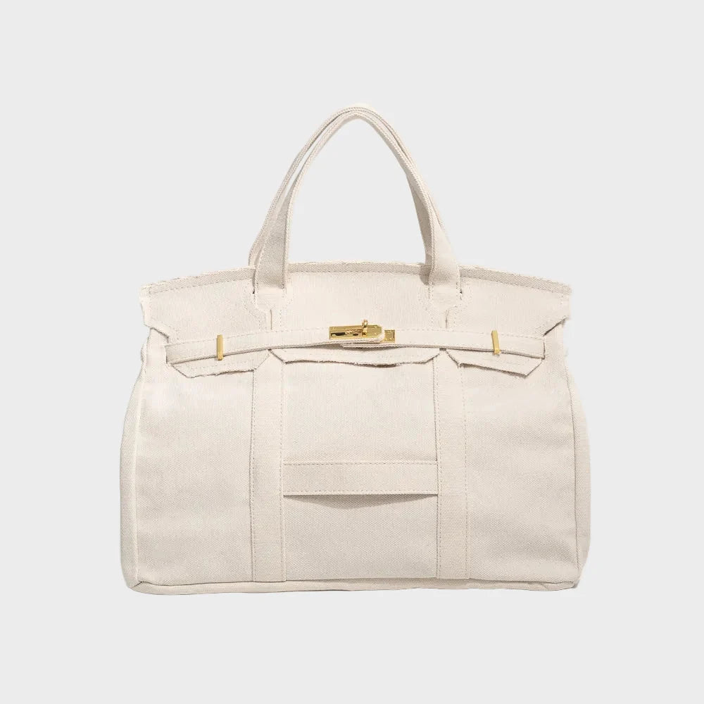 Bolso tote mujer resistente al agua con asas reforzadas, diseño rústico y minimalista en lona de lino, ideal para uso diario y 5