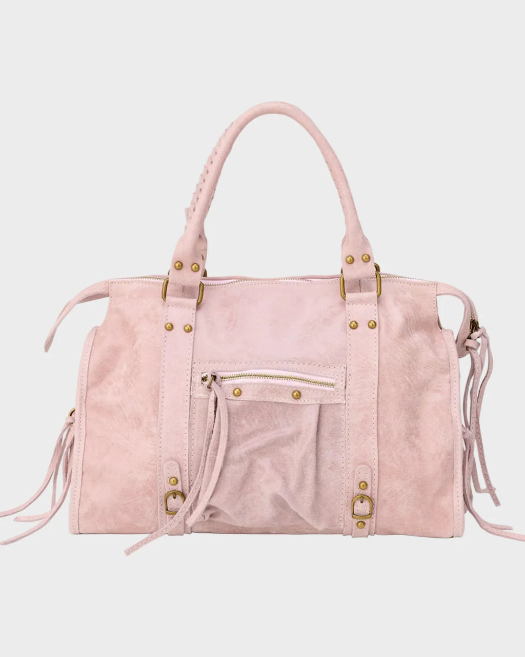 Bolso tote para mujer de piel auténtica en color rosa vainilla, con cremallera y herrajes dorados, ideal para un estilo 0