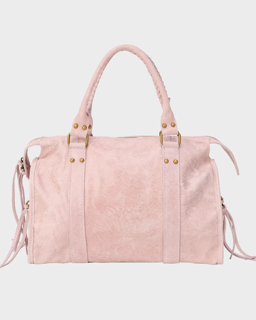 Bolso tote para mujer de piel auténtica en color rosa vainilla, con cremallera y herrajes dorados, ideal para un estilo 1