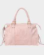 Bolso tote para mujer de piel auténtica en color rosa vainilla, con cremallera y herrajes dorados, ideal para un estilo 1