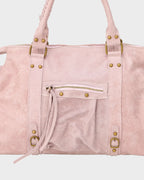 Bolso tote para mujer de piel auténtica en color rosa vainilla, con cremallera y herrajes dorados, ideal para un estilo 2