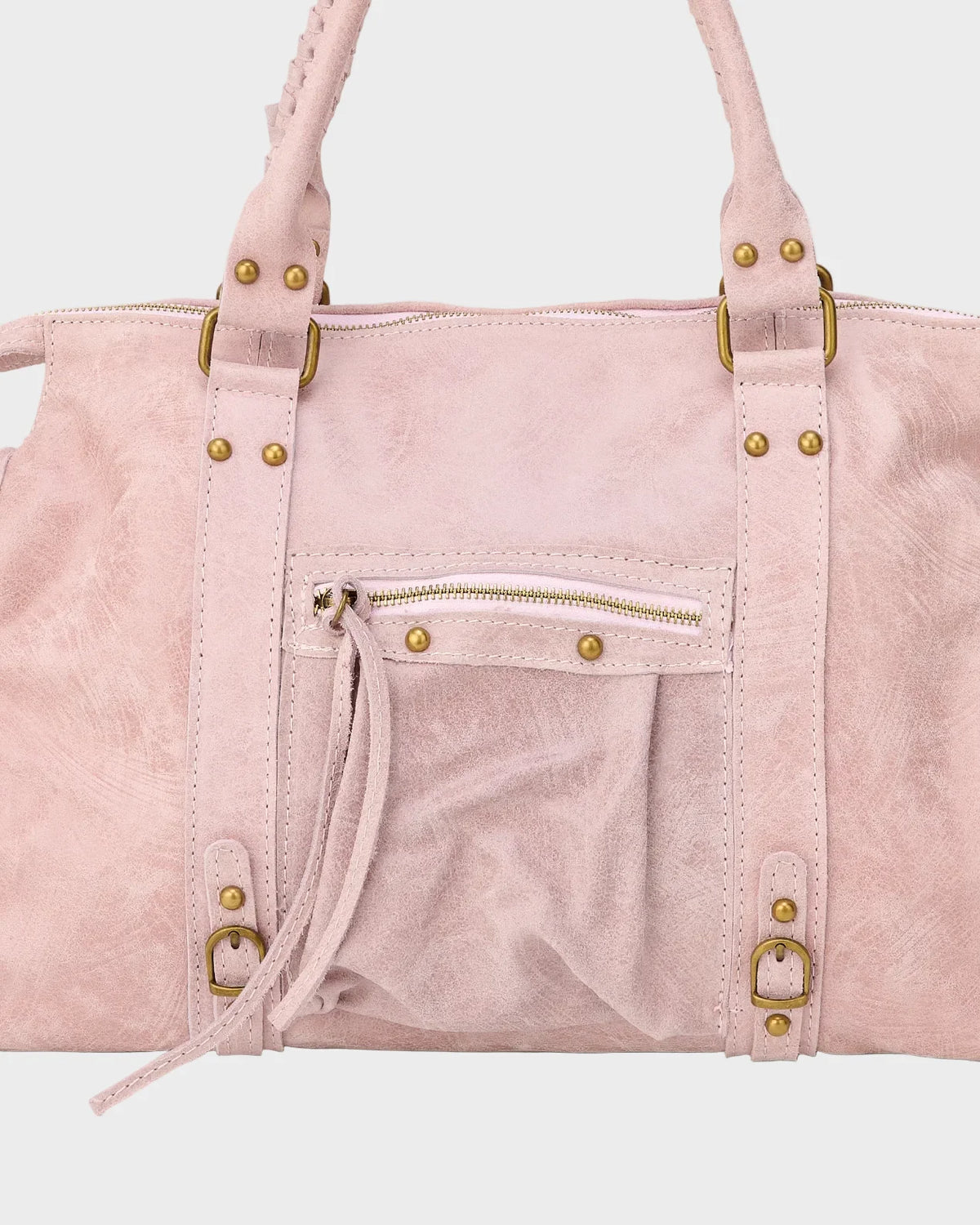 Bolso tote para mujer de piel auténtica en color rosa vainilla, con cremallera y herrajes dorados, ideal para un estilo 2