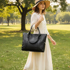 Bolso de hombro de mujer en cuero PU negro, elegante y versátil, con múltiples bolsillos, ideal para uso diario. 4