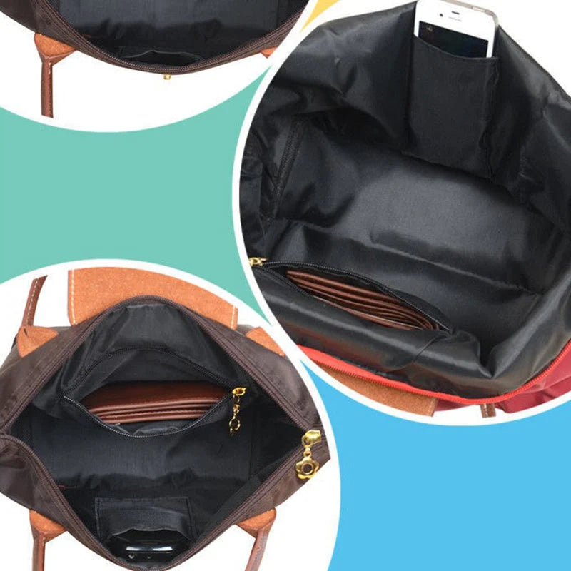 Bolso de mano para hombre resistente al agua, elegante diseño en nylon y cuero, amplio espacio de almacenamiento ideal para uso diario y actividades al aire libre 8