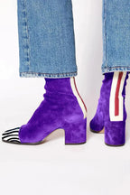 Botines de mujer con tacón de bloque y punta cuadrada en gamuza negra, diseño de estampado animal y panel en contraste, perfectos 1