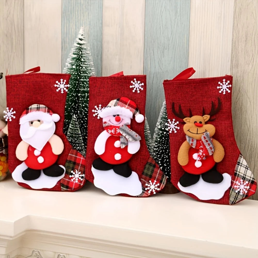 Calcetines navideños colgantes con diseño de Papá Noel y renos, set de 3 o 4 piezas perfectos para 0