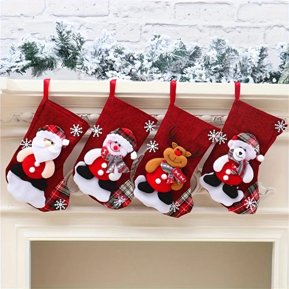 Calcetines navideños colgantes con diseño de Papá Noel y renos, set de 3 o 4 piezas perfectos para 1