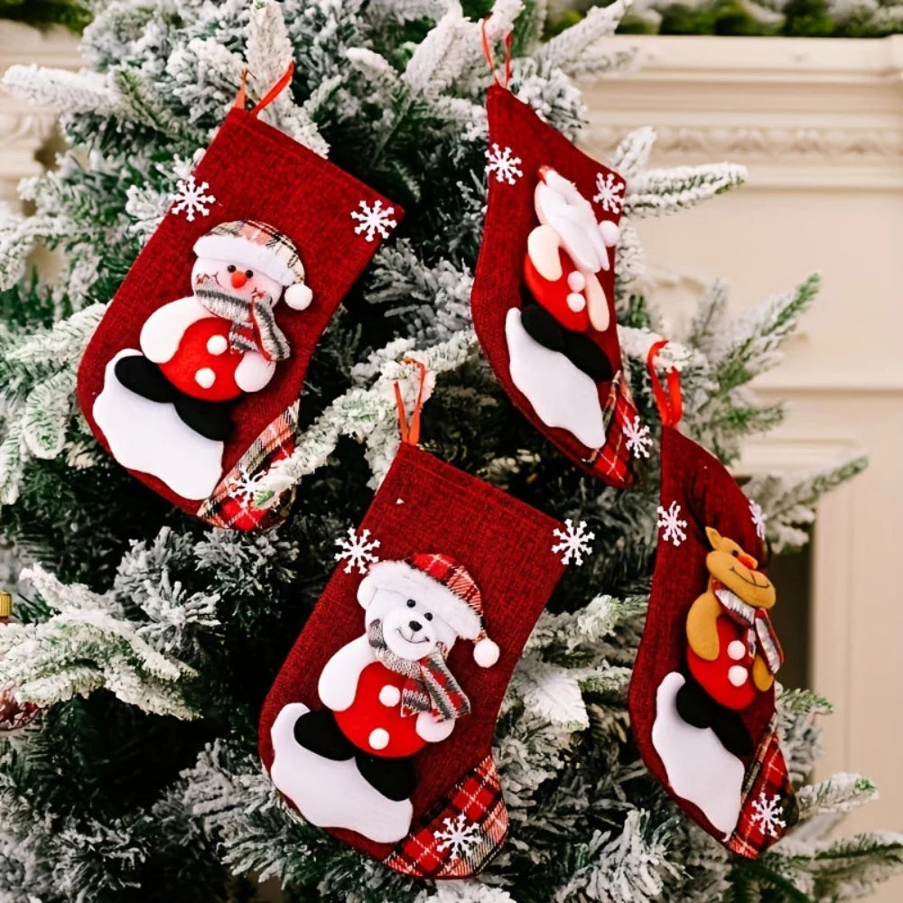 Calcetines navideños colgantes con diseño de Papá Noel y renos, set de 3 o 4 piezas perfectos para 2