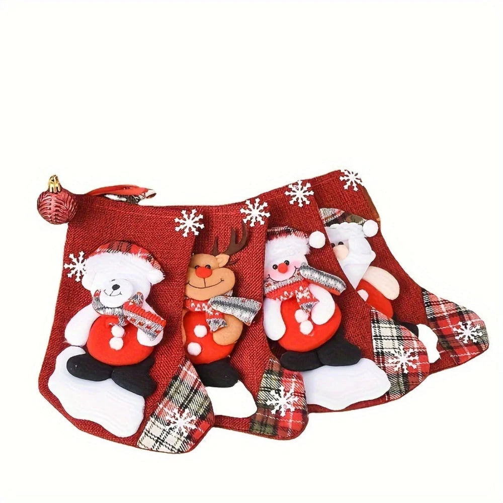 Calcetines navideños colgantes con diseño de Papá Noel y renos, set de 3 o 4 piezas perfectos para 5