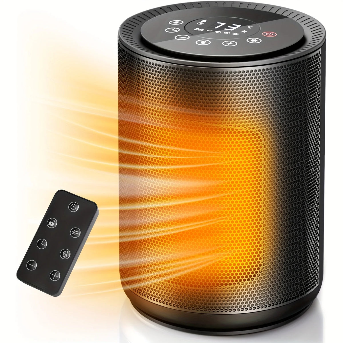 Calefactor eléctrico cerámico negro con modos de ventilación y control digital, ideal para calentar espacios pequeños de manera eficiente y moderna. 0