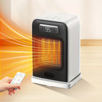 Calefactor eléctrico compacto blanco de 1500 W con mando a distancia y pantalla digital, ideal para calentar espacios pequeños. 0