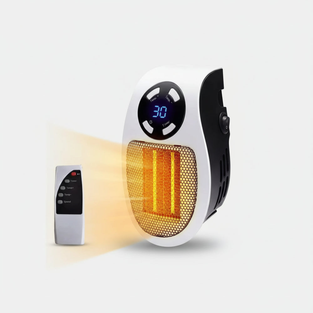 Calefactor eléctrico de pared de bajo consumo de 500 W, compacto y eficiente, con control remoto para fácil ajuste de temperatura. 1