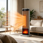 Calefactor eléctrico de torre redonda de 1500W en color negro y dorado, con control remoto y función de oscilación, 5