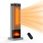Calefactor eléctrico de torre negro de aluminio con efecto llama y control remoto, potencia de 1500W, ideal para calentar espacios con estilo 0