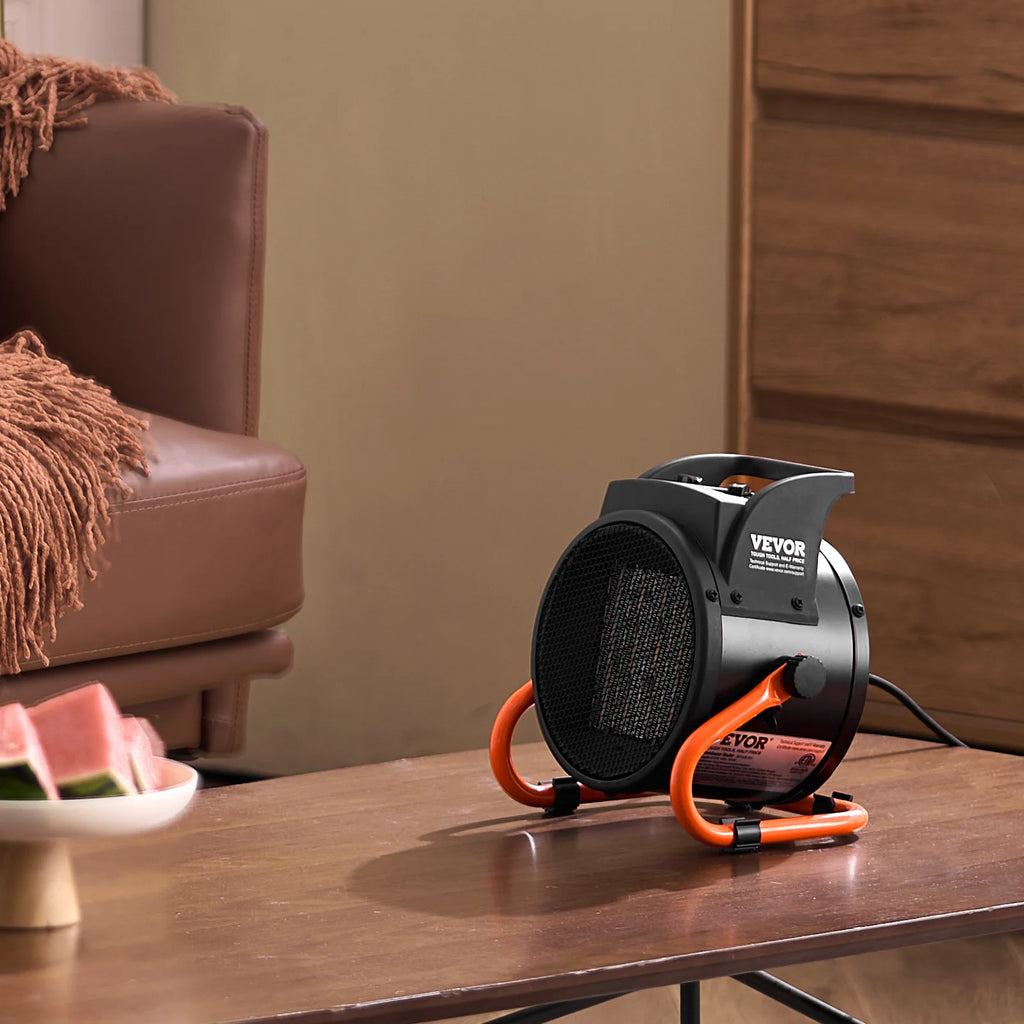 Calefactor portátil cerámico de 1500 W en color negro y naranja, con ángulo ajustable, ideal para invernaderos y 8