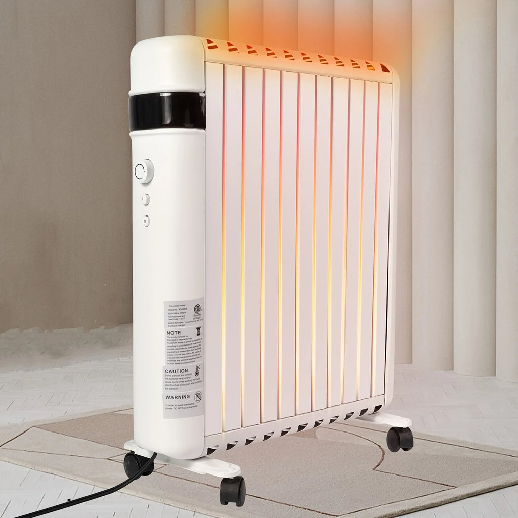 Calefactor portátil de panel blanco con termostato ajustable y ruedas, 1500 W, ideal para calentar espacios pequeños y medianos 0