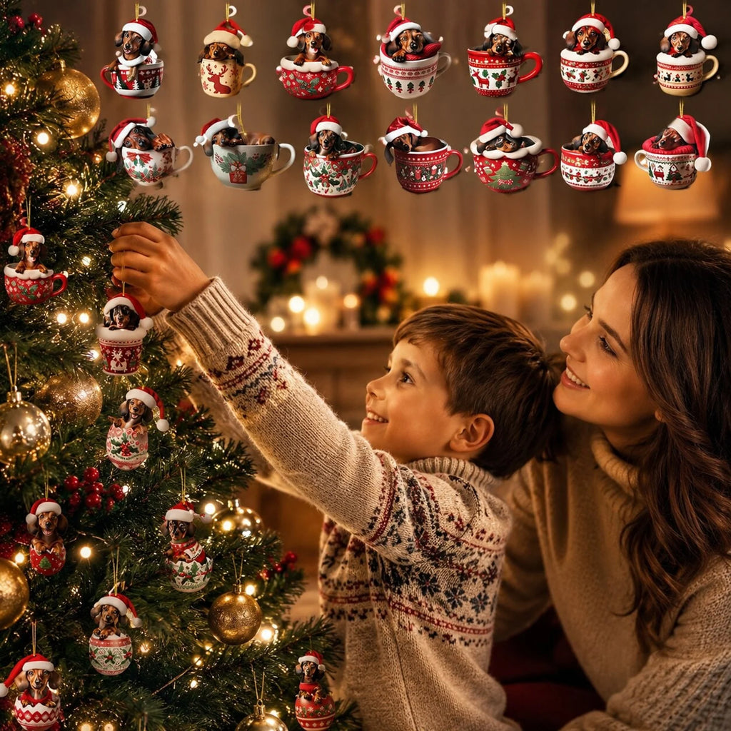 Calendario de Adviento con 24 adornos navideños de perro salchicha, ideal para decorar el árbol de Navidad, fabricado en 4
