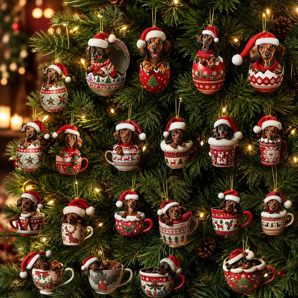 Calendario de Adviento con 24 adornos navideños de perro salchicha, ideal para decorar el árbol de Navidad, fabricado en 6