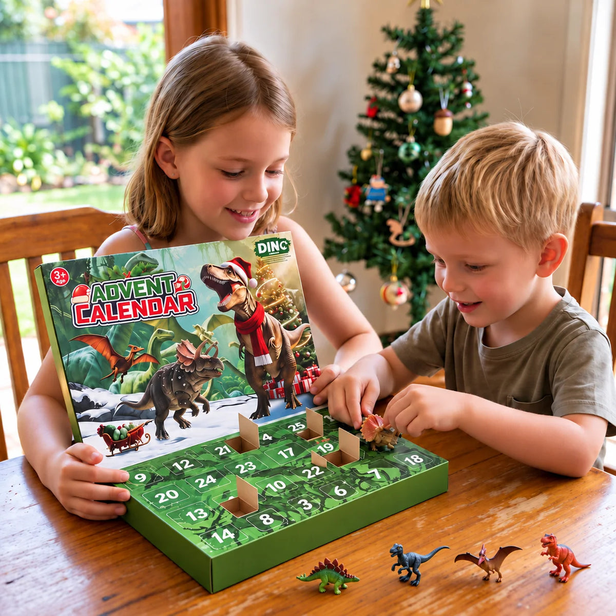 Calendario de Adviento de Dinosaurios con 24 sorpresas diarias para niños, perfecto para la cuenta atrás navideña, con coloridos 0