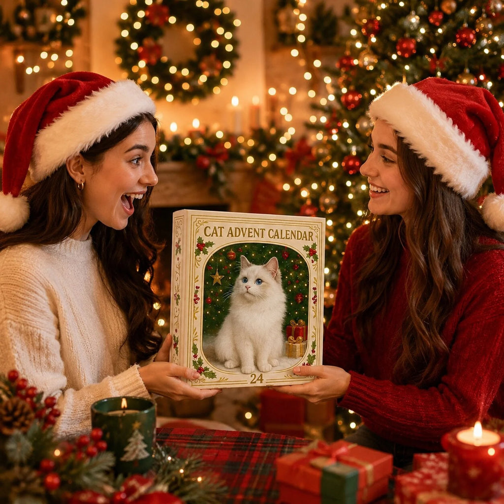Calendario de Adviento de Gatos 2026 con 24 adornos navideños de plástico, ideal para amantes de los gatos, present 2