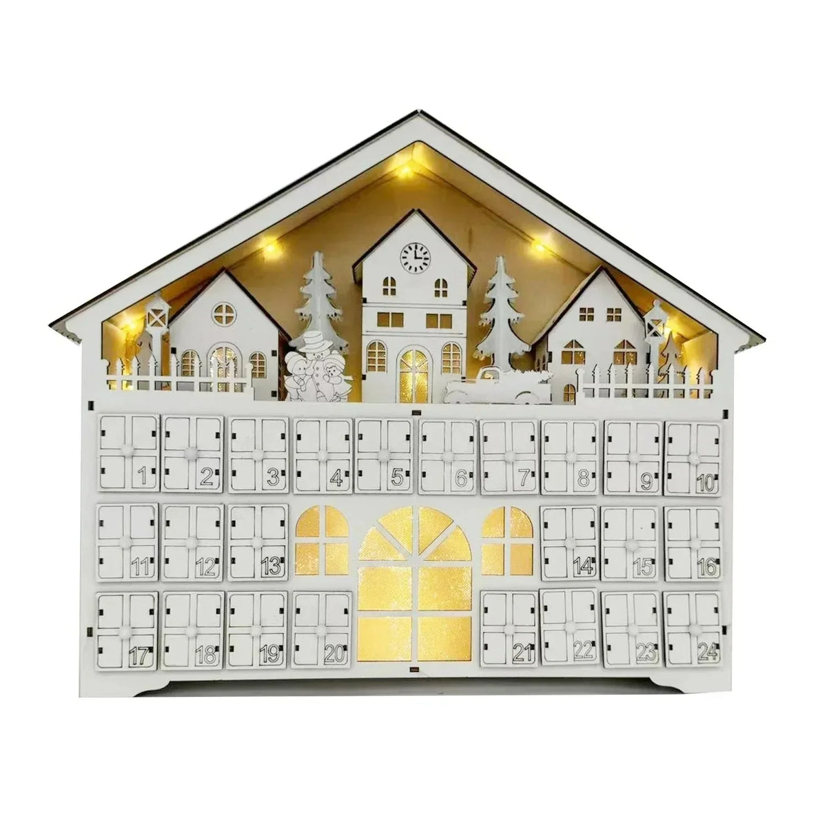 Calendario de Adviento de Madera con Iluminación LED, 24 compartimentos personalizables, ideal para decoración navideña. 5