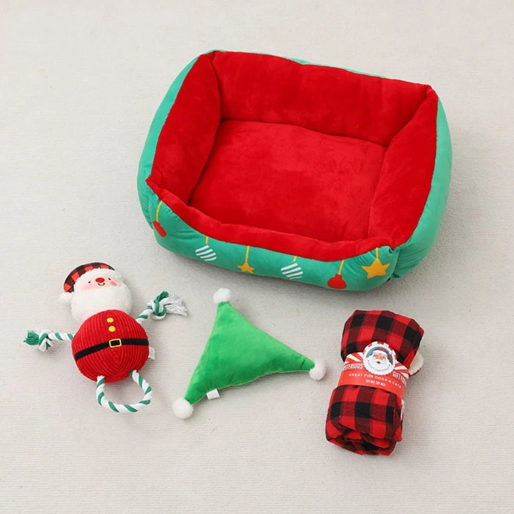 Cama semicerrada navideña para mascotas con base antideslizante, ideal para gatos y perros pequeños, dimensiones 35x35 cm 1