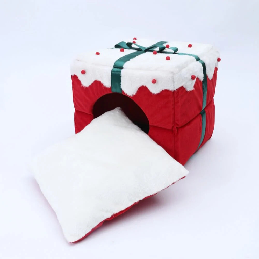 Cama semicerrada navideña para mascotas con base antideslizante, ideal para gatos y perros pequeños, dimensiones 35x35 cm 5