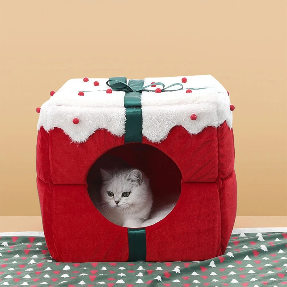Cama semicerrada navideña para mascotas con base antideslizante, ideal para gatos y perros pequeños, dimensiones 35x35 cm 7