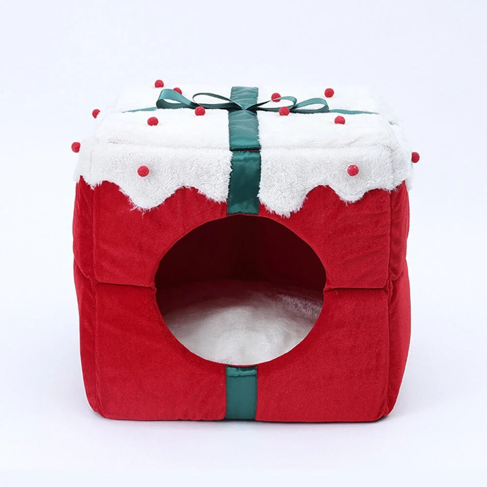 Cama semicerrada navideña para mascotas con base antideslizante, ideal para gatos y perros pequeños, dimensiones 35x35 cm 8