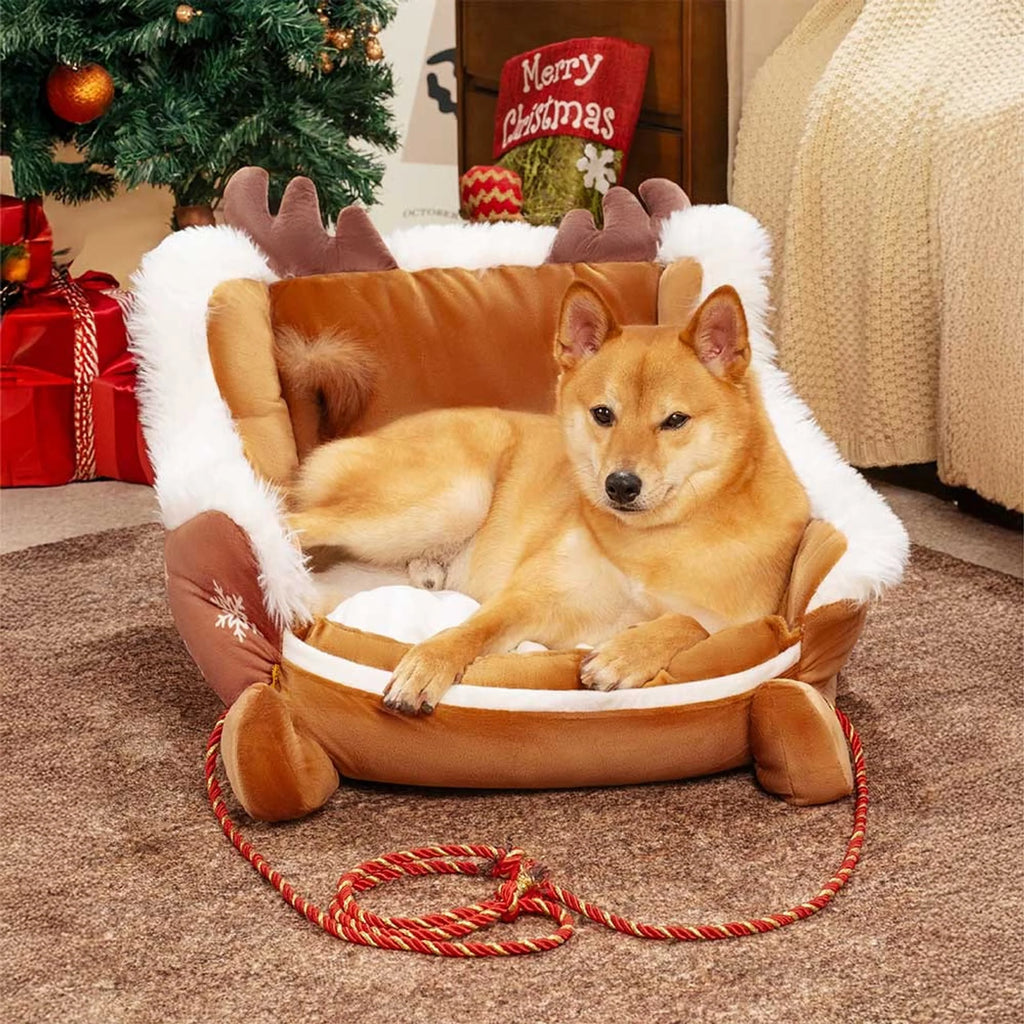 Cama para perros trineo navideño con base antideslizante y terciopelo suave, perfecta para perros pequeños y grandes, ideal 7