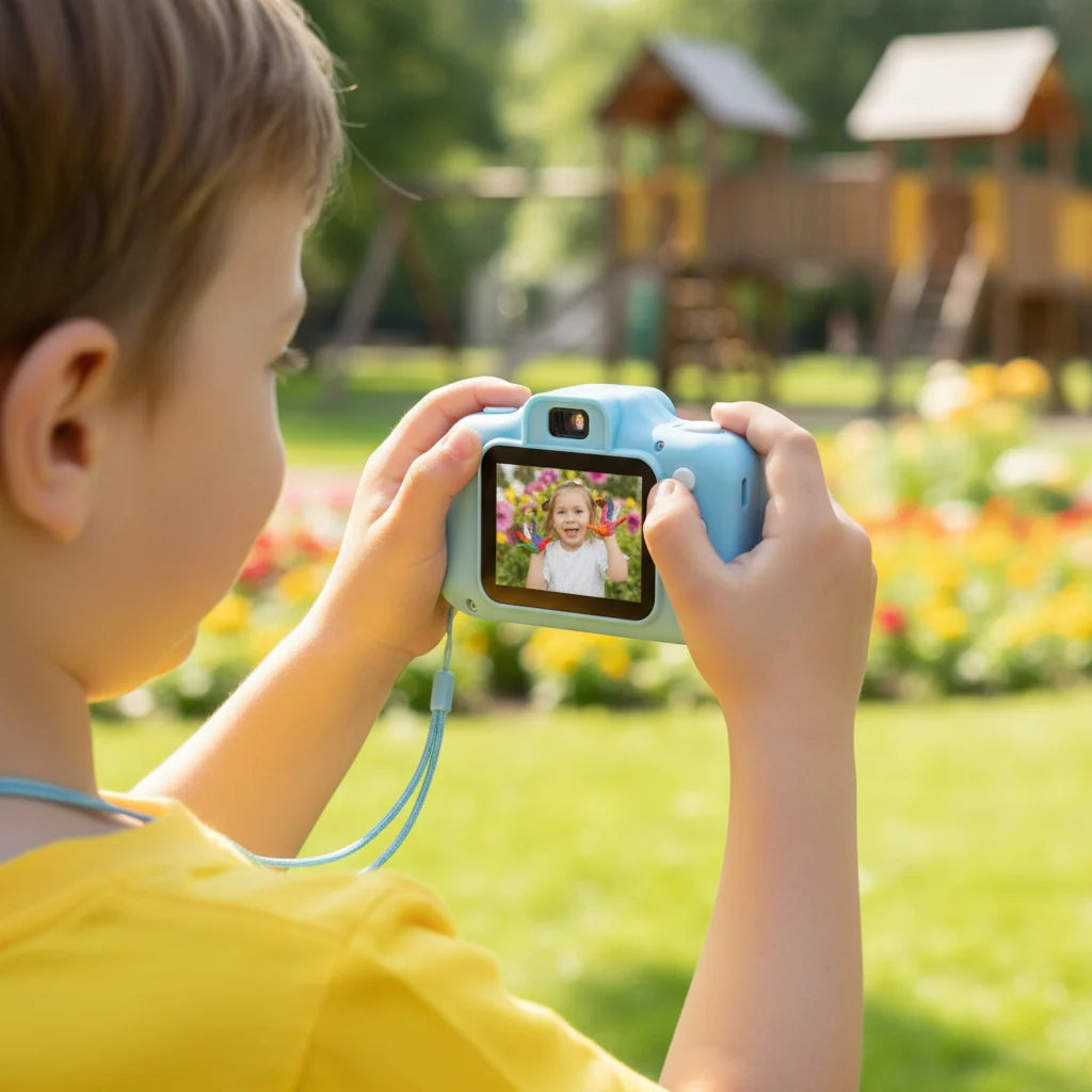 Cámara de fotos infantil con video HD, tarjeta de 64 GB incluida, diseño resistente y fácil de usar para niños. 2
