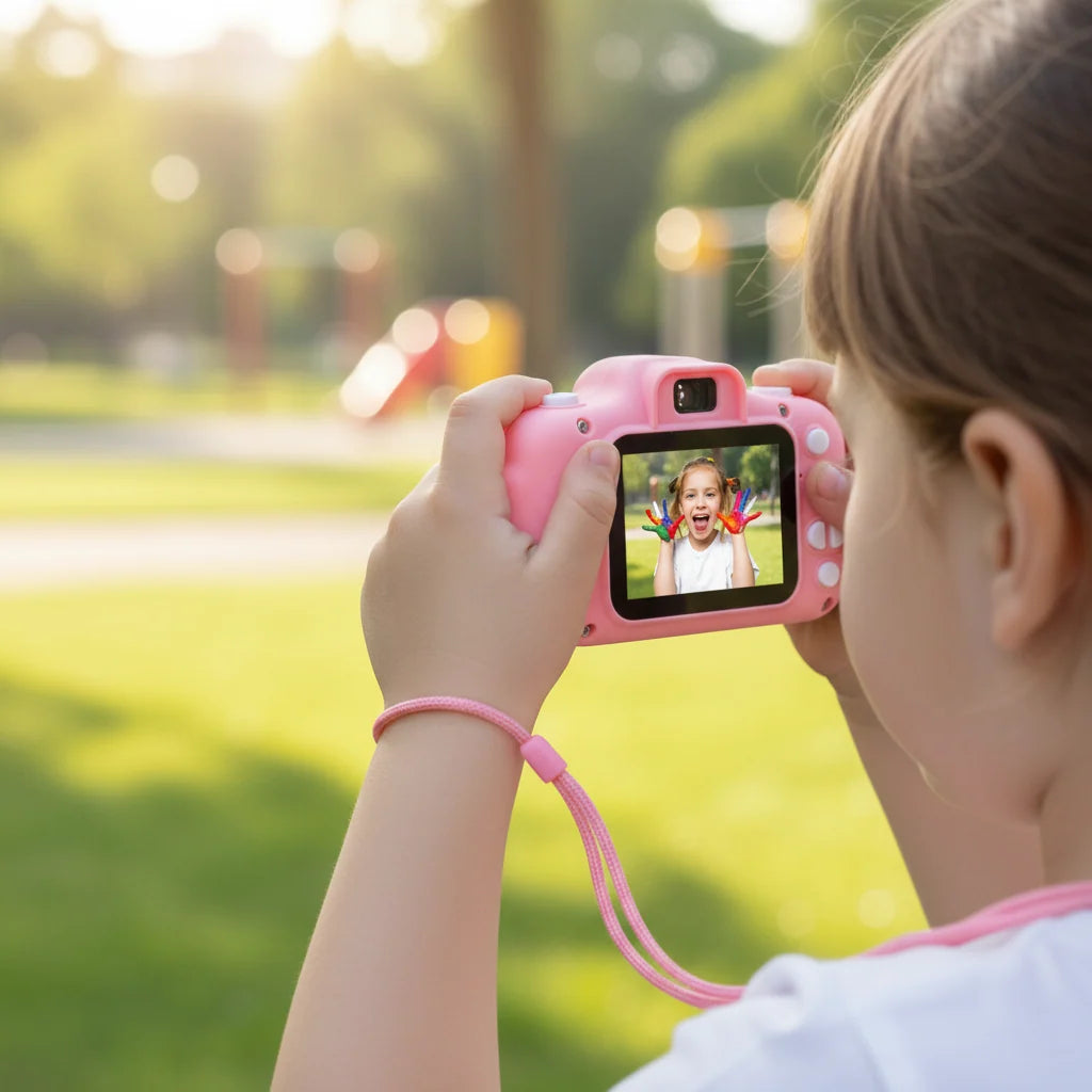 Cámara de fotos infantil con video HD, tarjeta de 64 GB incluida, diseño resistente y fácil de usar para niños. 7
