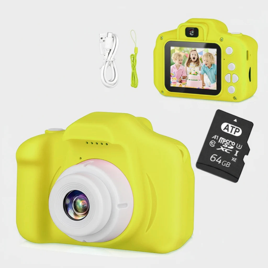 Cámara de fotos infantil con video HD, tarjeta de 64 GB incluida, diseño resistente y fácil de usar para niños. 9