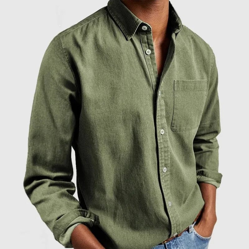 Camisa de hombre clásica de mangas largas con bolsillo, confeccionada en tejido suave y transpirable, perfecta para oficina y ocasiones casuales. 3