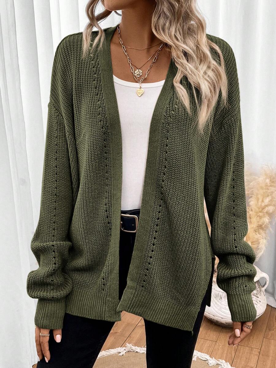 Cárdigan de mujer de punto calado con hombros caídos, casual y versátil para otoño, disponible en tallas S-3 0