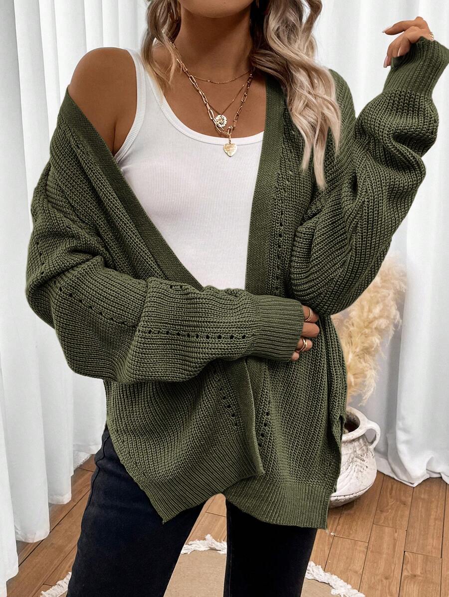 Cárdigan de mujer de punto calado con hombros caídos, casual y versátil para otoño, disponible en tallas S-3 1