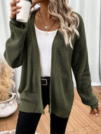 Cárdigan de mujer de punto calado con hombros caídos, casual y versátil para otoño, disponible en tallas S-3 4