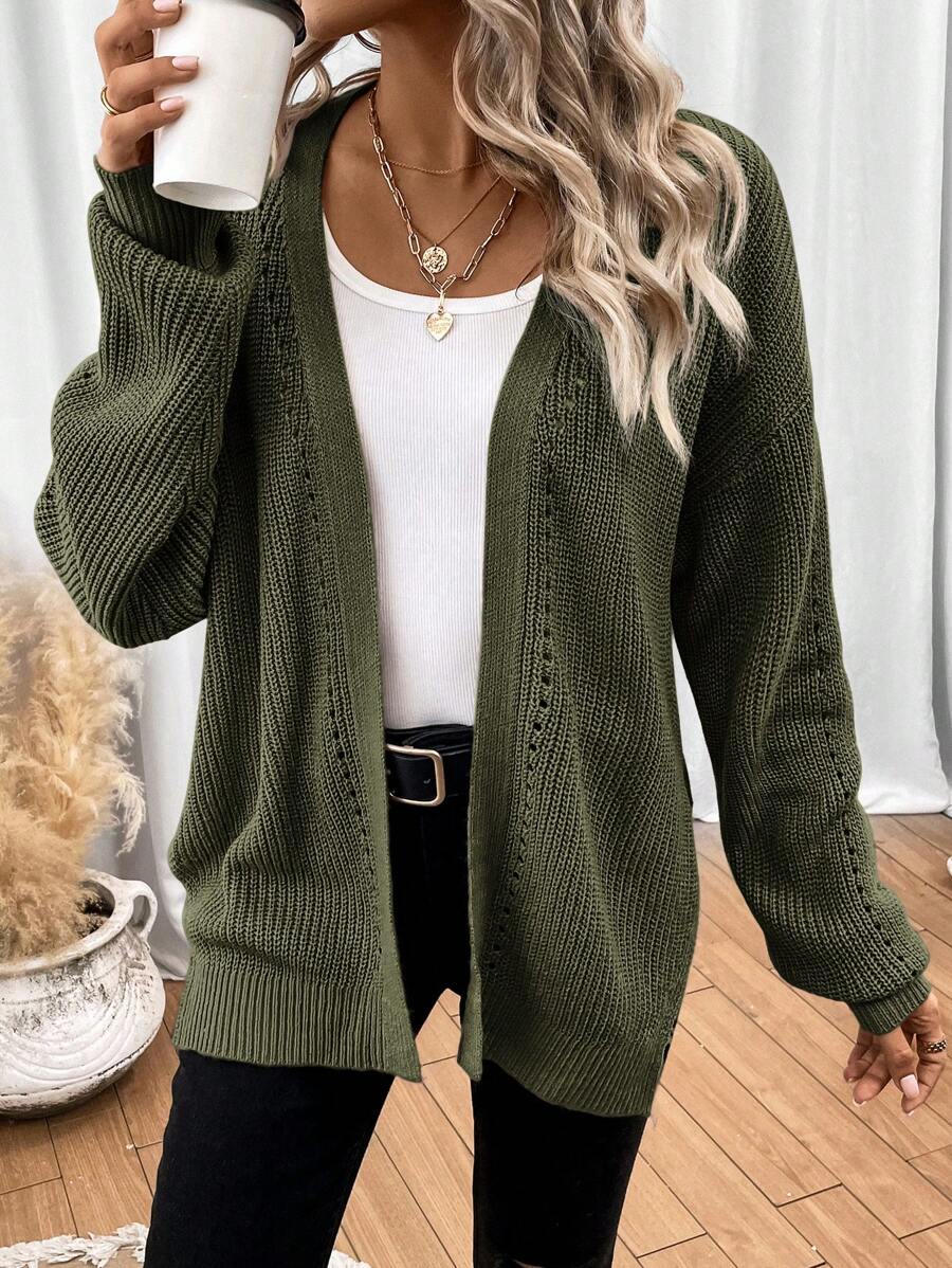 Cárdigan de mujer de punto calado con hombros caídos, casual y versátil para otoño, disponible en tallas S-3 4