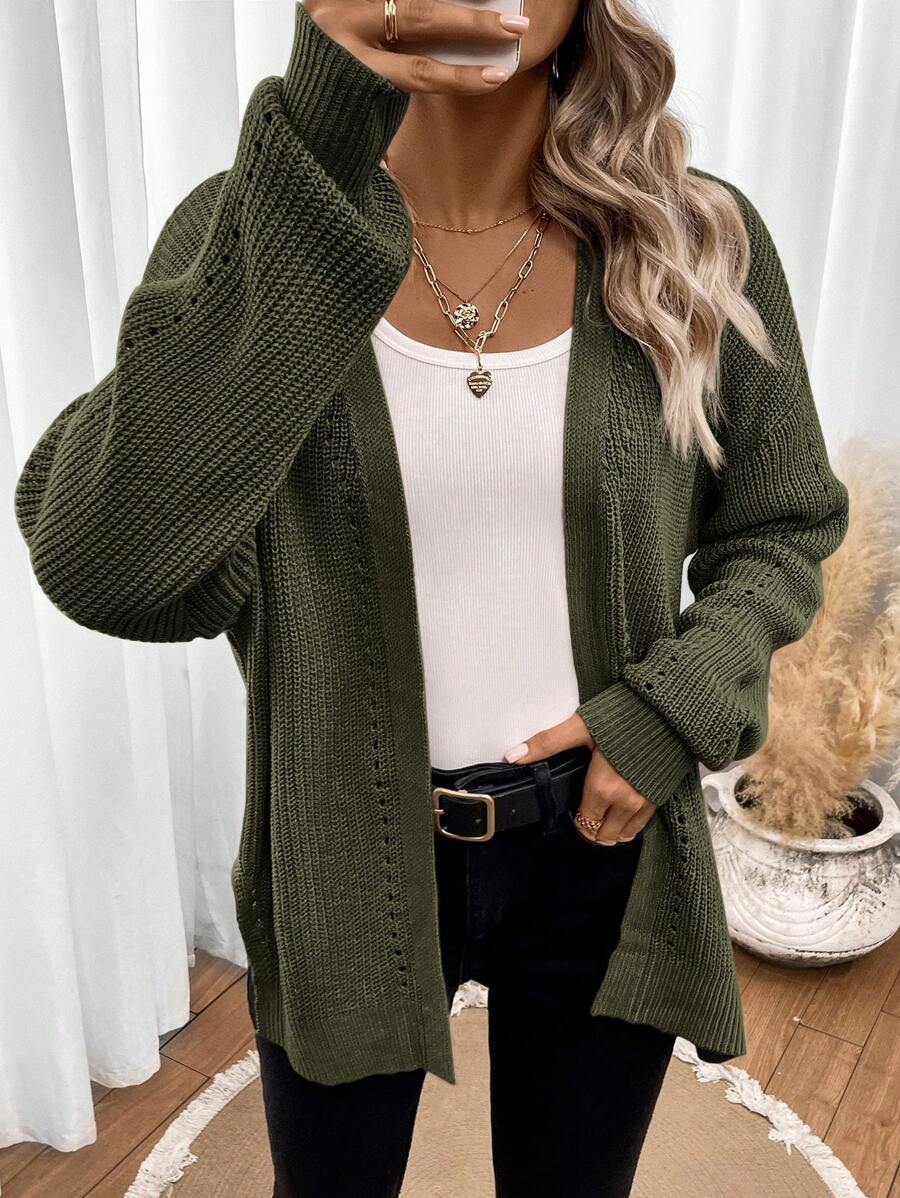 Cárdigan de mujer de punto calado con hombros caídos, casual y versátil para otoño, disponible en tallas S-3 5